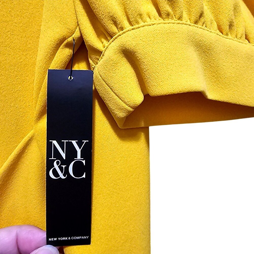 NY&C Womens Mustard Yellow Keyhole Neck Puff Sleeve Belted Midi Dress Size XXL - Picture 5 of 13